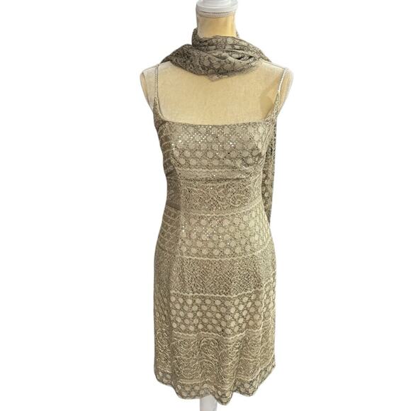 Bari Jay Formal Dress w/ Wrap Shawl Metallic Size 11/12 Vintage Made In USA - Picture 6 of 11